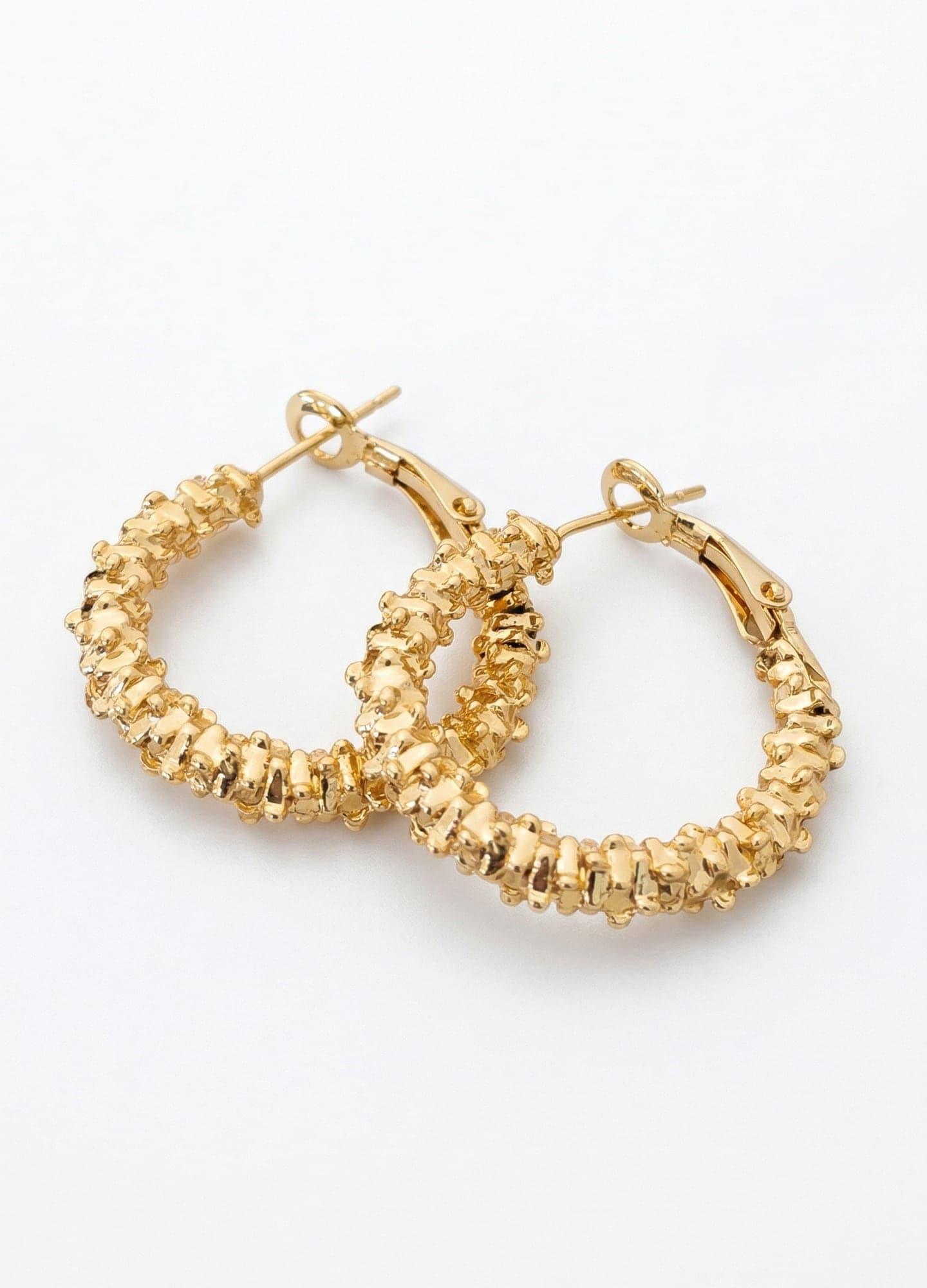 Gold Plated Brass Patterned Hoop Earrings