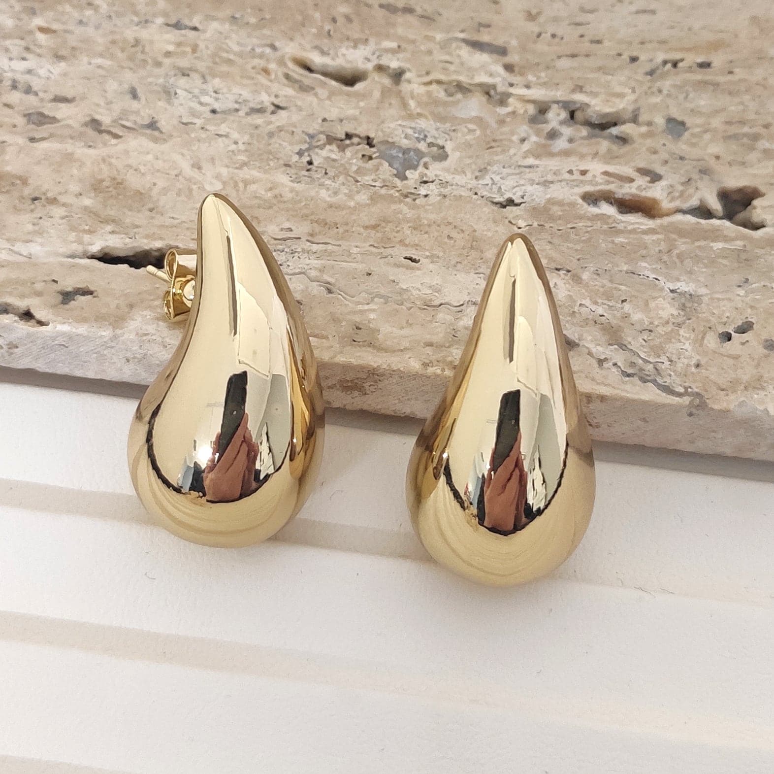 Gold Plated Italian Model Tear Drop Earrings on Brass