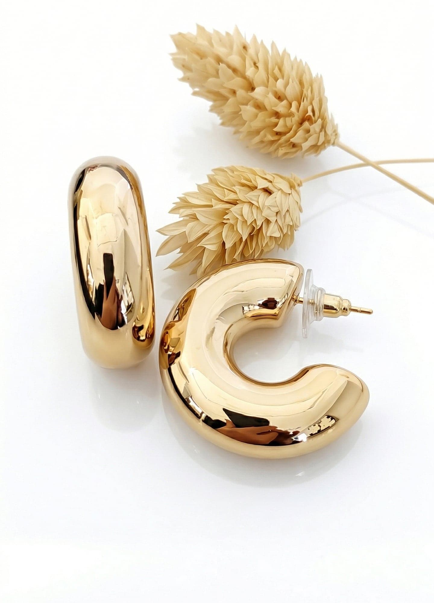 Gold Plated Snorkel Hoop Earring on Brass