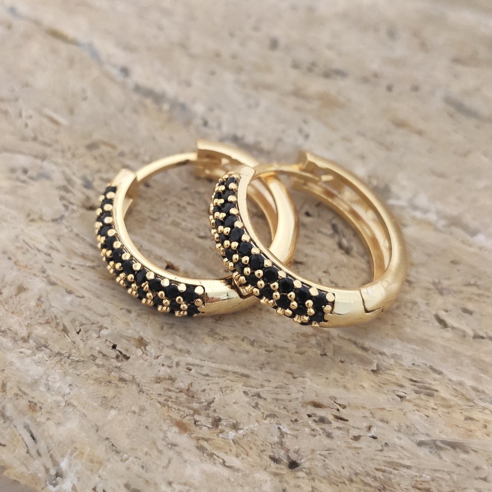 Gold Plated Black Zircon Stone String Earrings on Brass