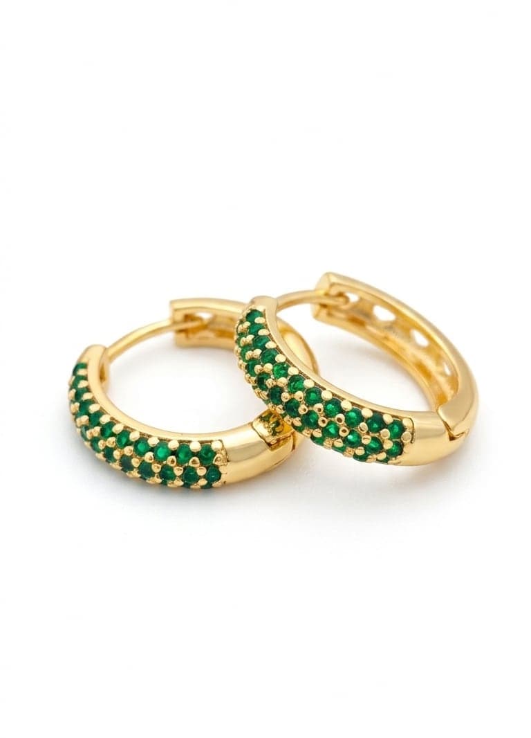 Gold Plated Green Zircon Hoop Earrings on Brass