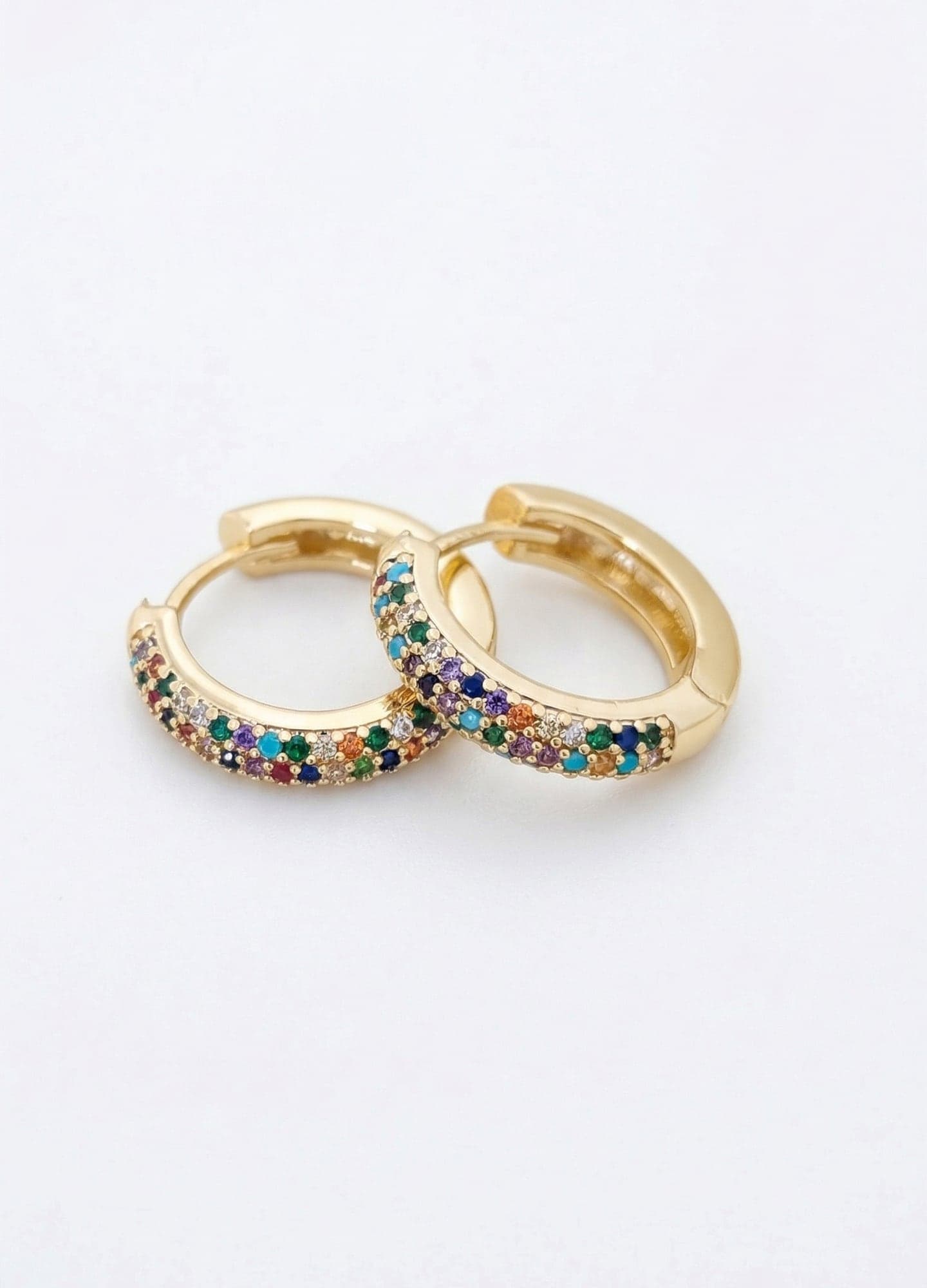 Gold Plated Brass Colored Zircon Stone Hoop Earrings