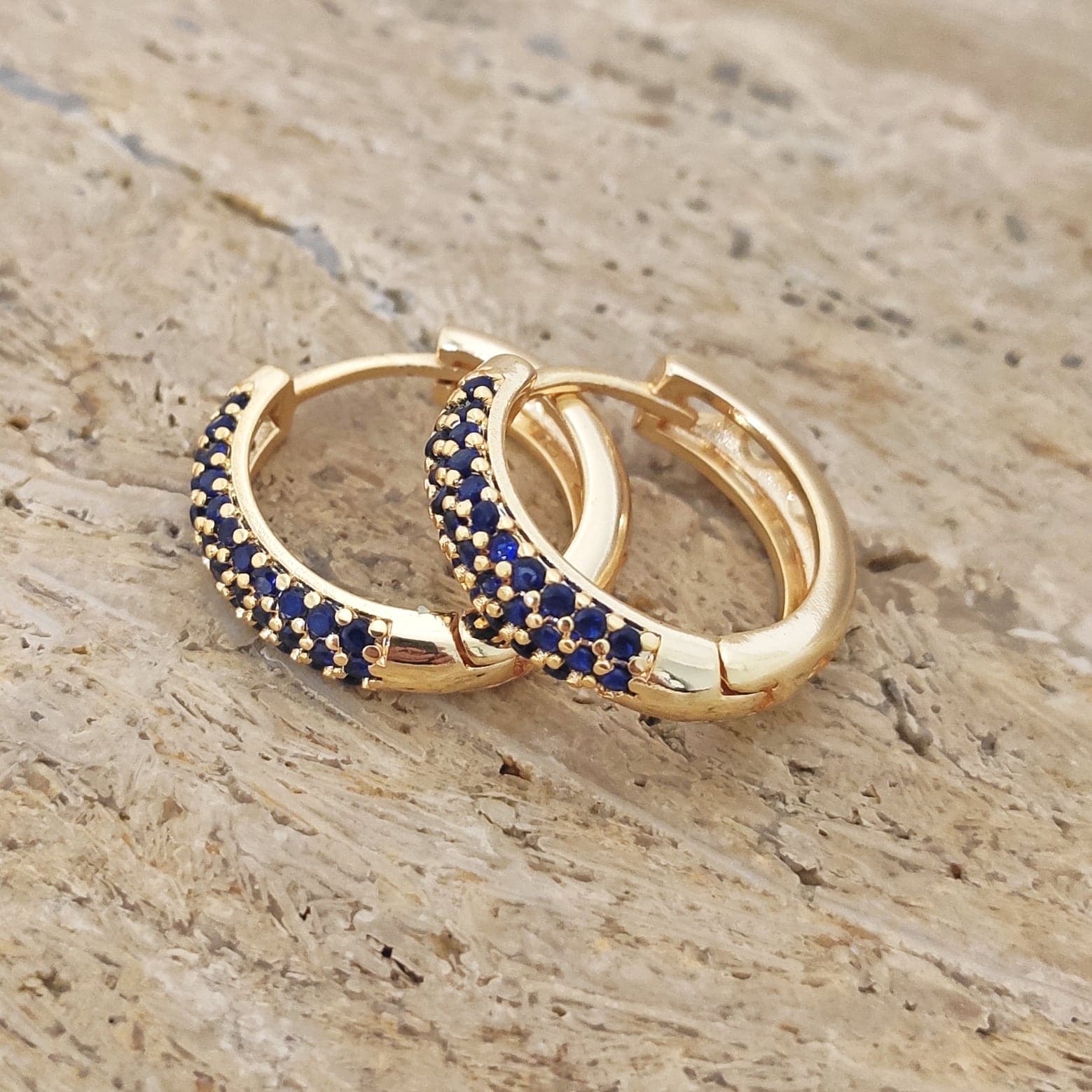 Gold Plated Zircon Stone Hoop Earrings on Brass