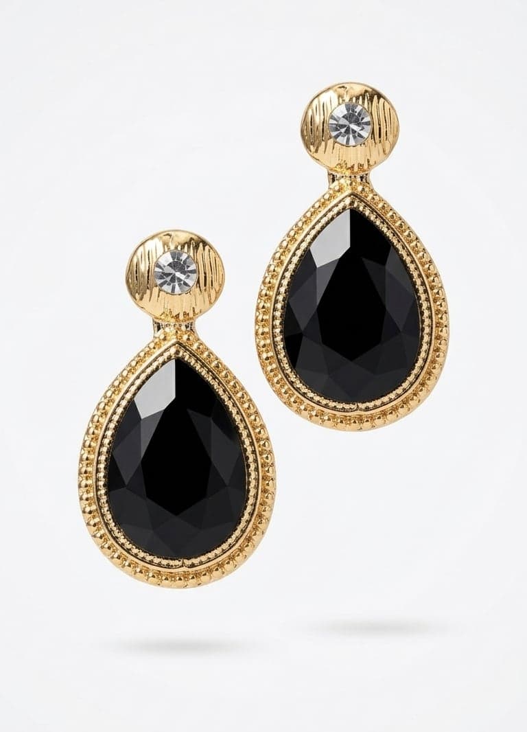 Earrings with Gold Plated Zircon Stone and Agate Stone on Brass