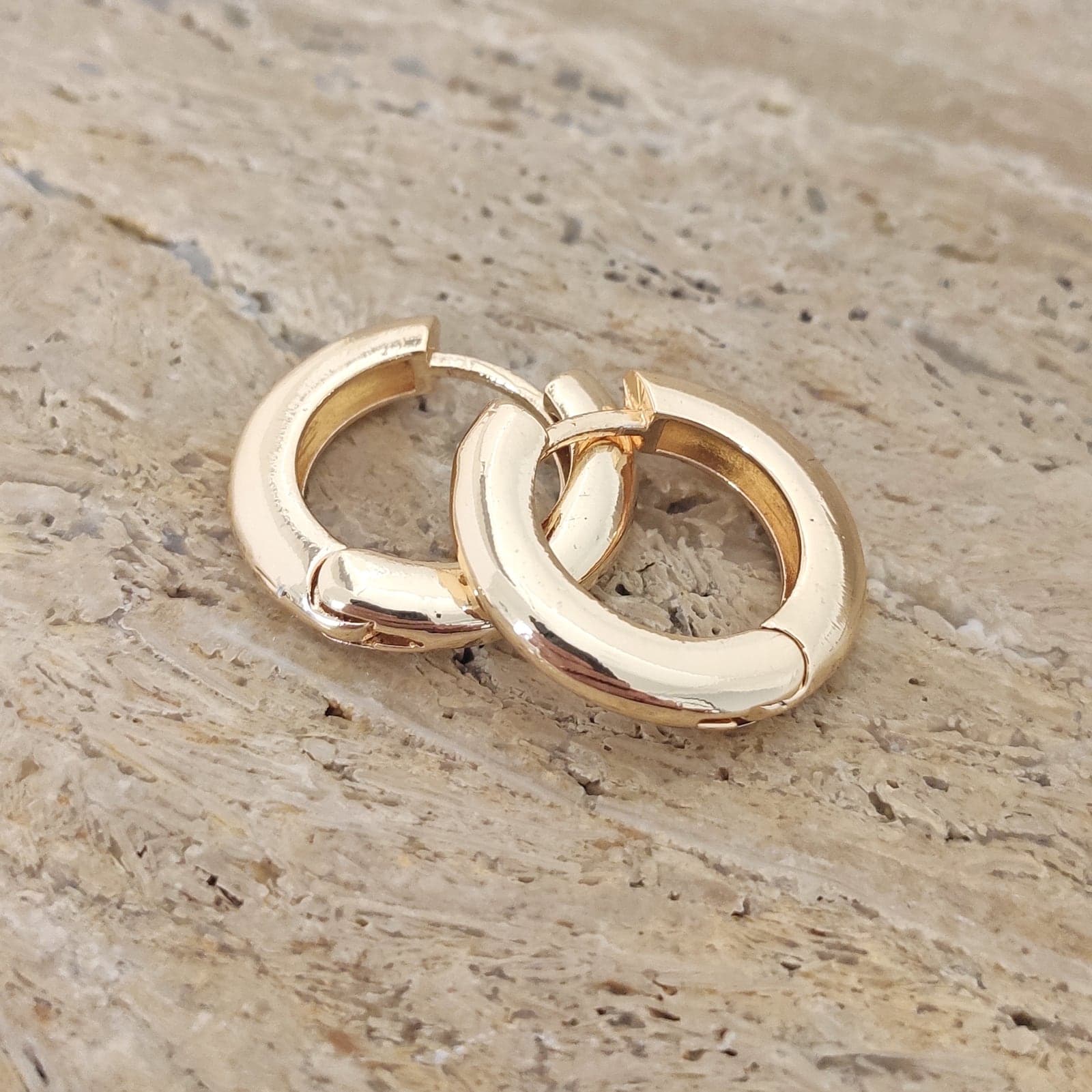 Gold Plated Thick Hoop Earrings in Brass