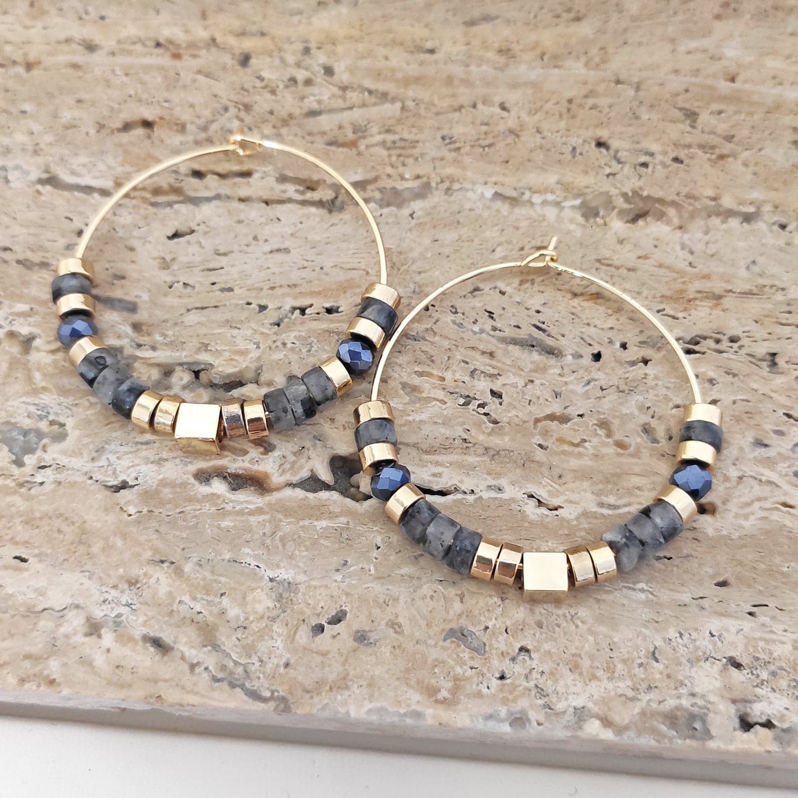 Gold Plated Brass Crystal Stone Hoop Earring