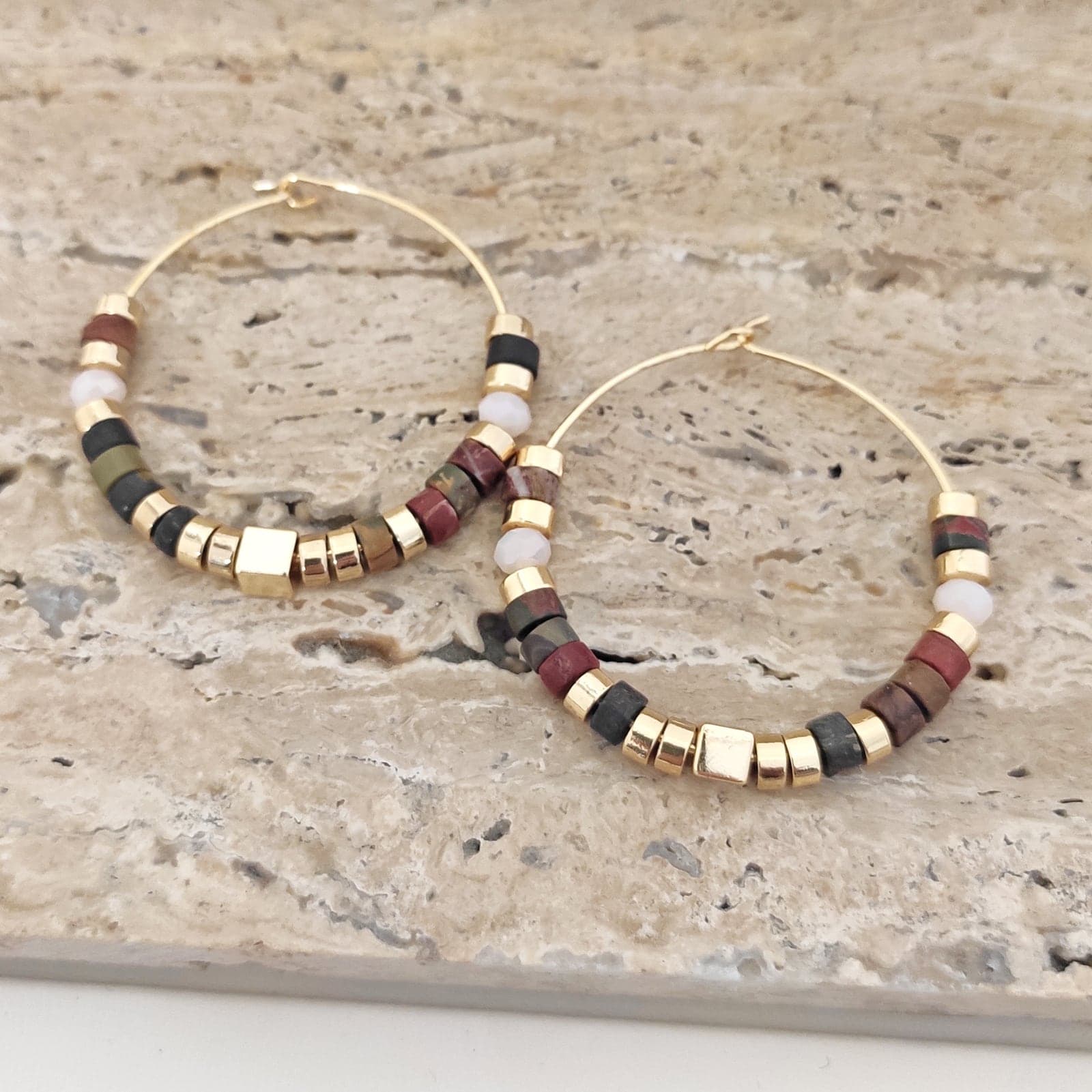 Earrings with Gold Plated Varasit Stone on Brass