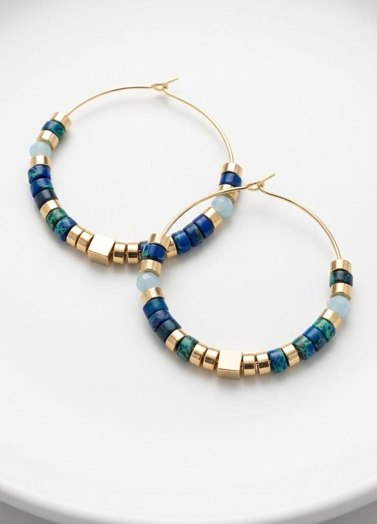 Gold Plated Turquoise Stone Earrings on Brass