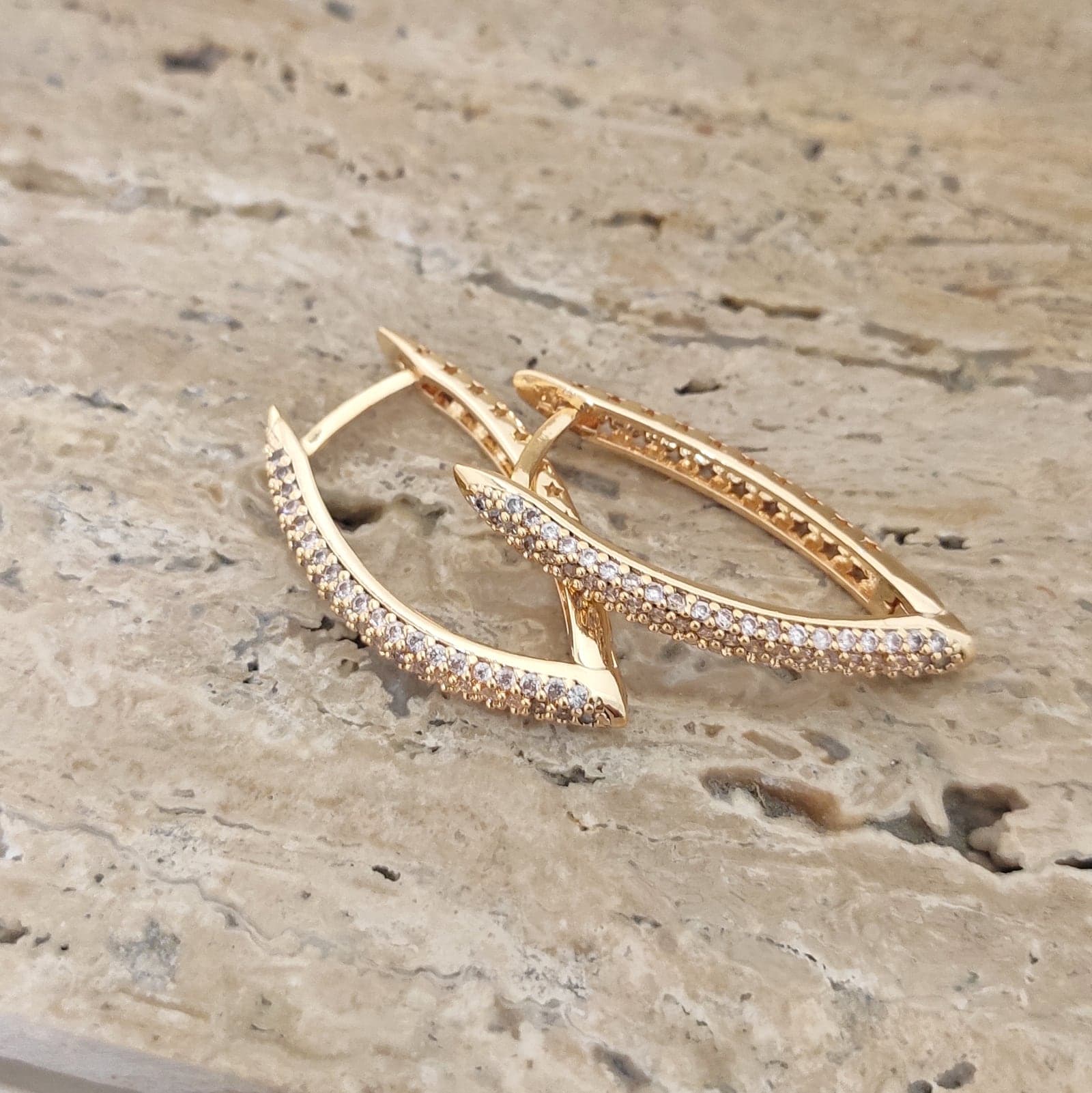 Gold Plated Zircon Stone Drop Earrings on Brass