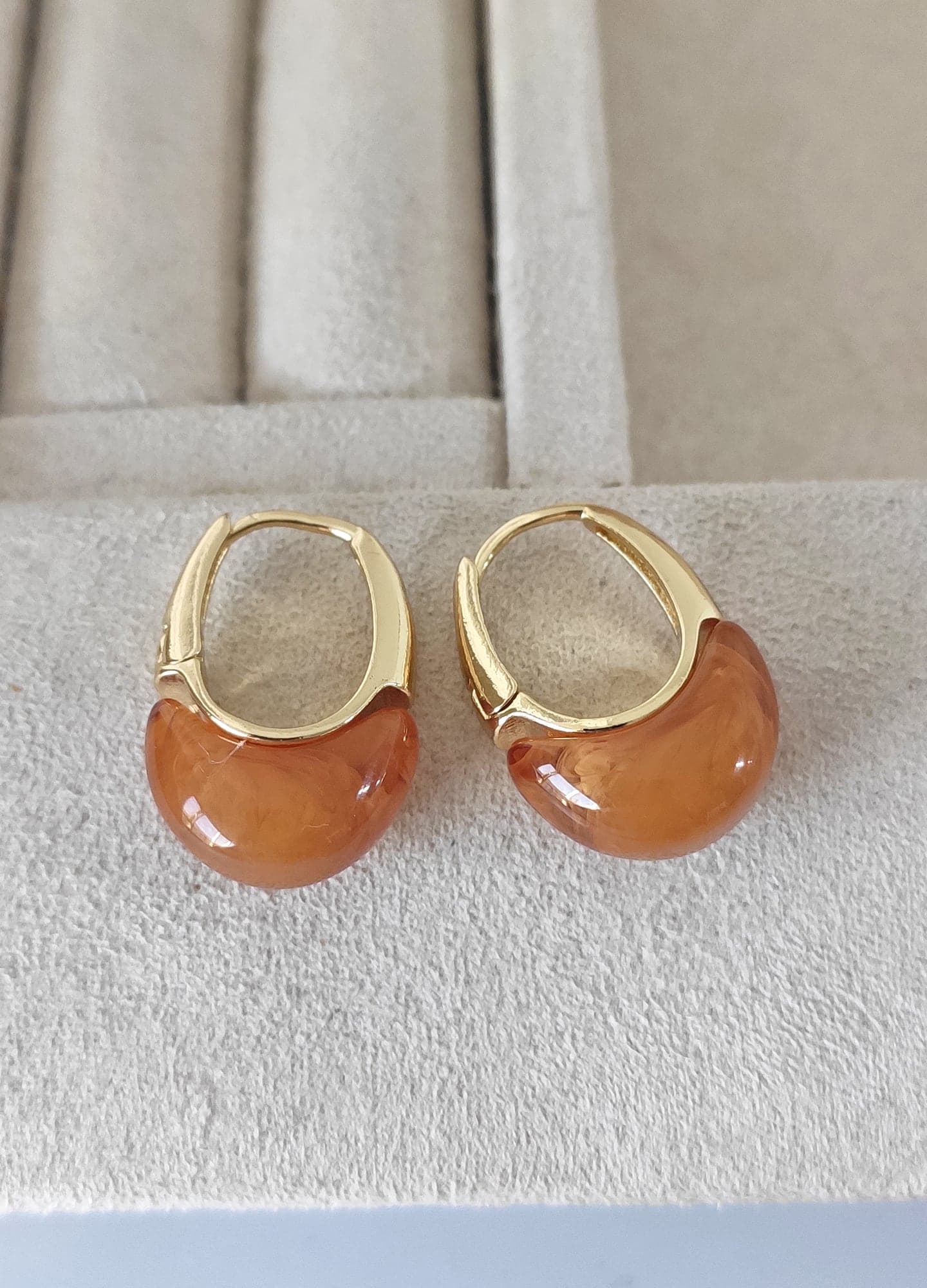 Gold Plated Coffee Enameled Basket Earrings in Brass