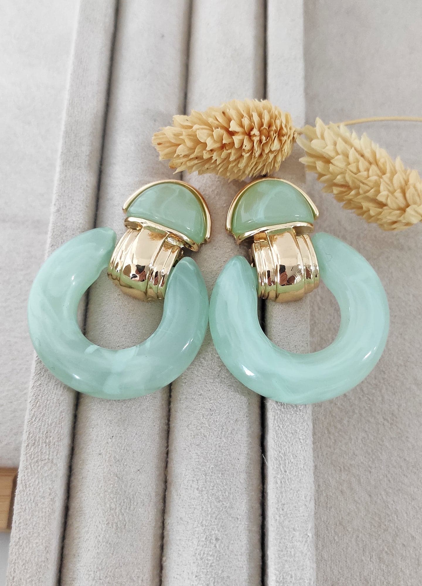 Gold Plated Turquoise Enamel Pendant Earrings in Brass