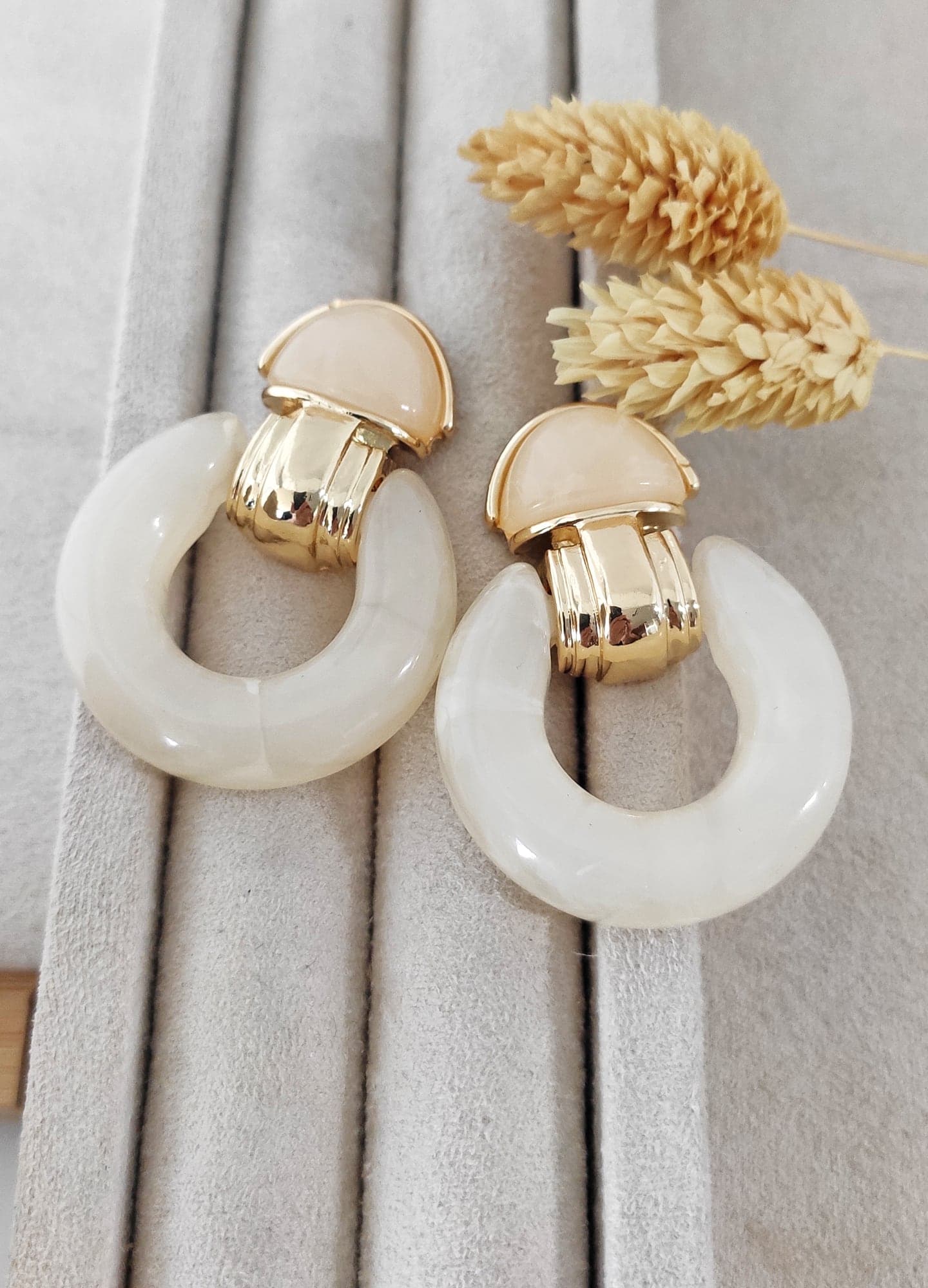 White Enamel Pendant Earrings with Gold Plated White Enamel on Brass