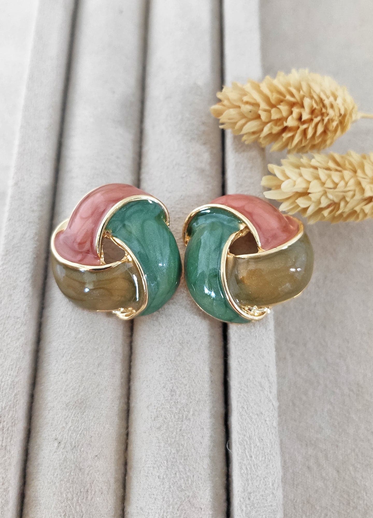 Gold Plated Colorful Enamel Stud Earrings in Brass
