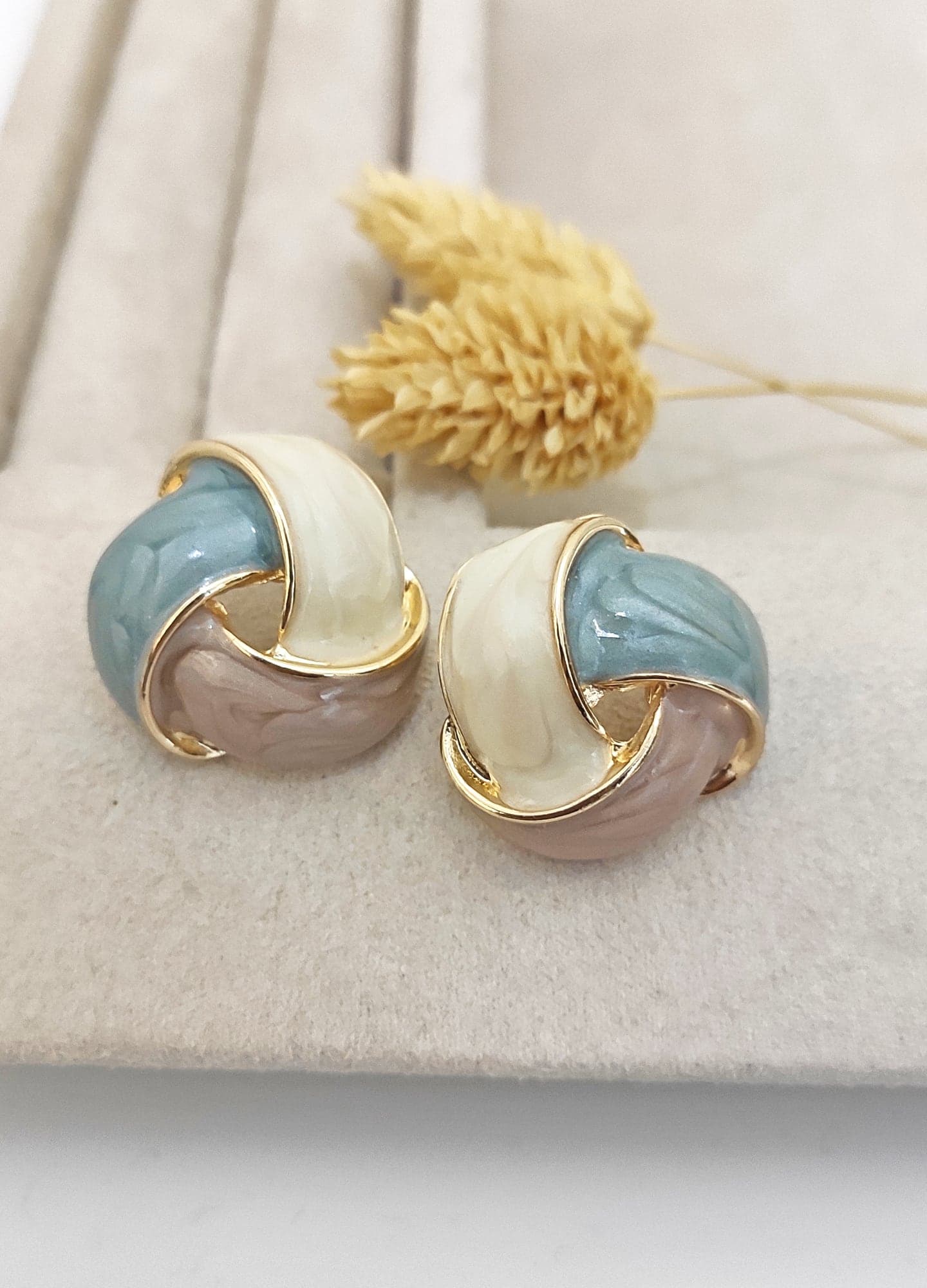 Gold Plated Colorful Enamel Stud Earrings in Brass