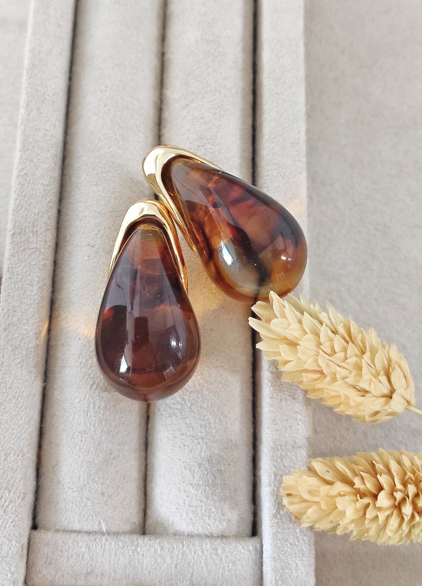 Gold Plated Coffee Enamel Drop Earrings on Brass