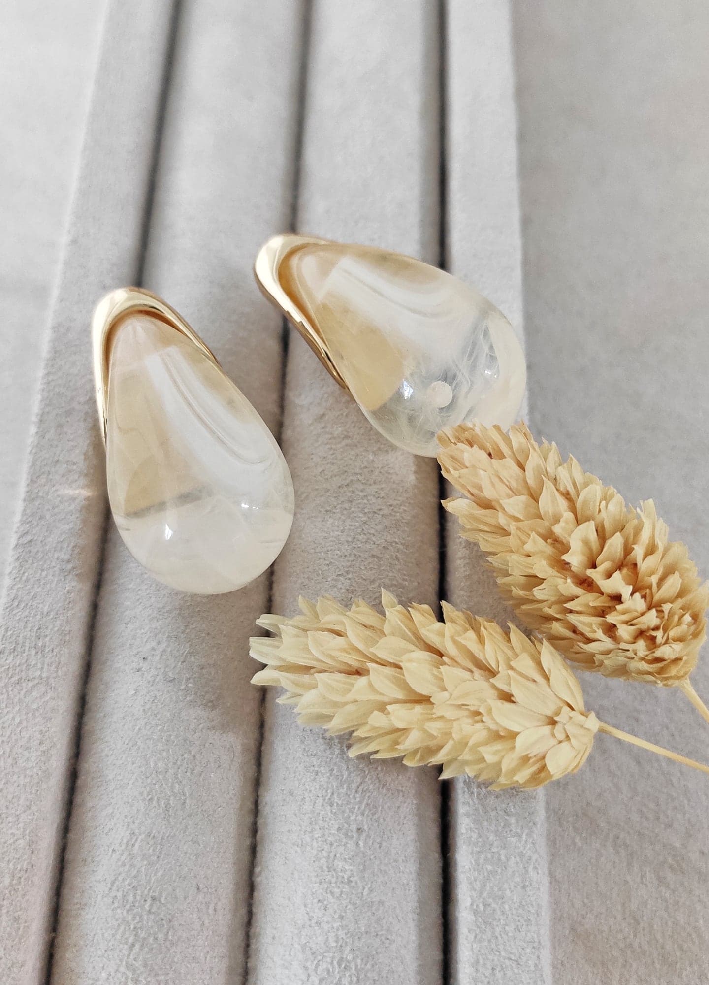 White Enameled Drop Earrings with Gold Plated Brass