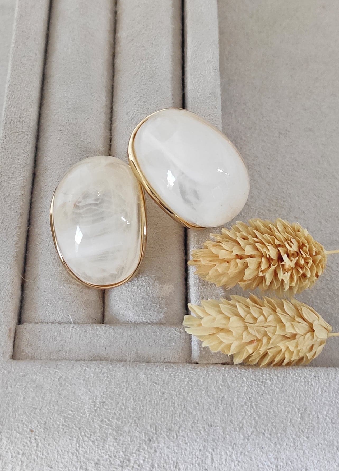 White Enamel Studded Earrings with Gold Plated Brass