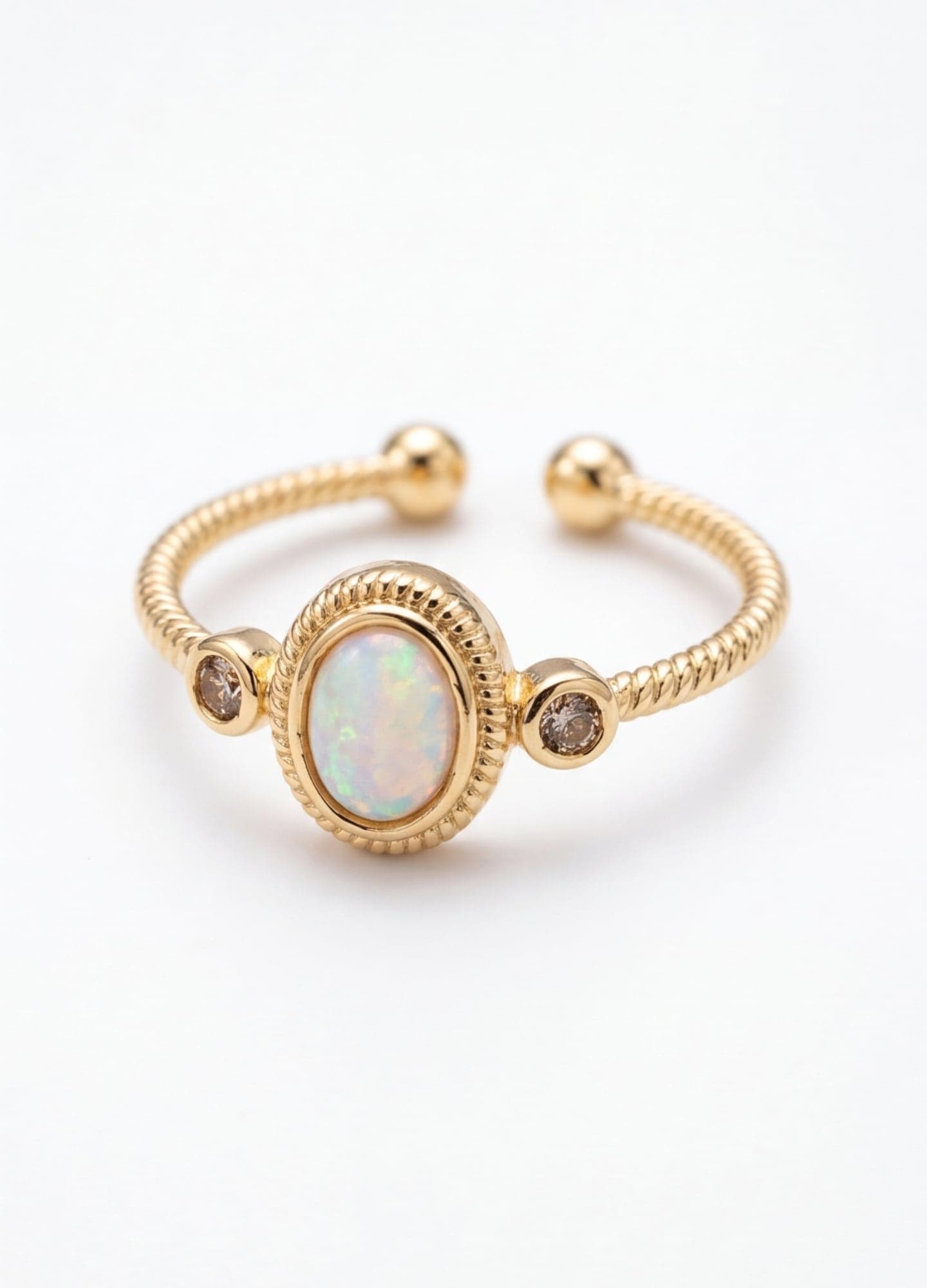 Adjustable Ring with Gold Plated Opal Stone on Brass