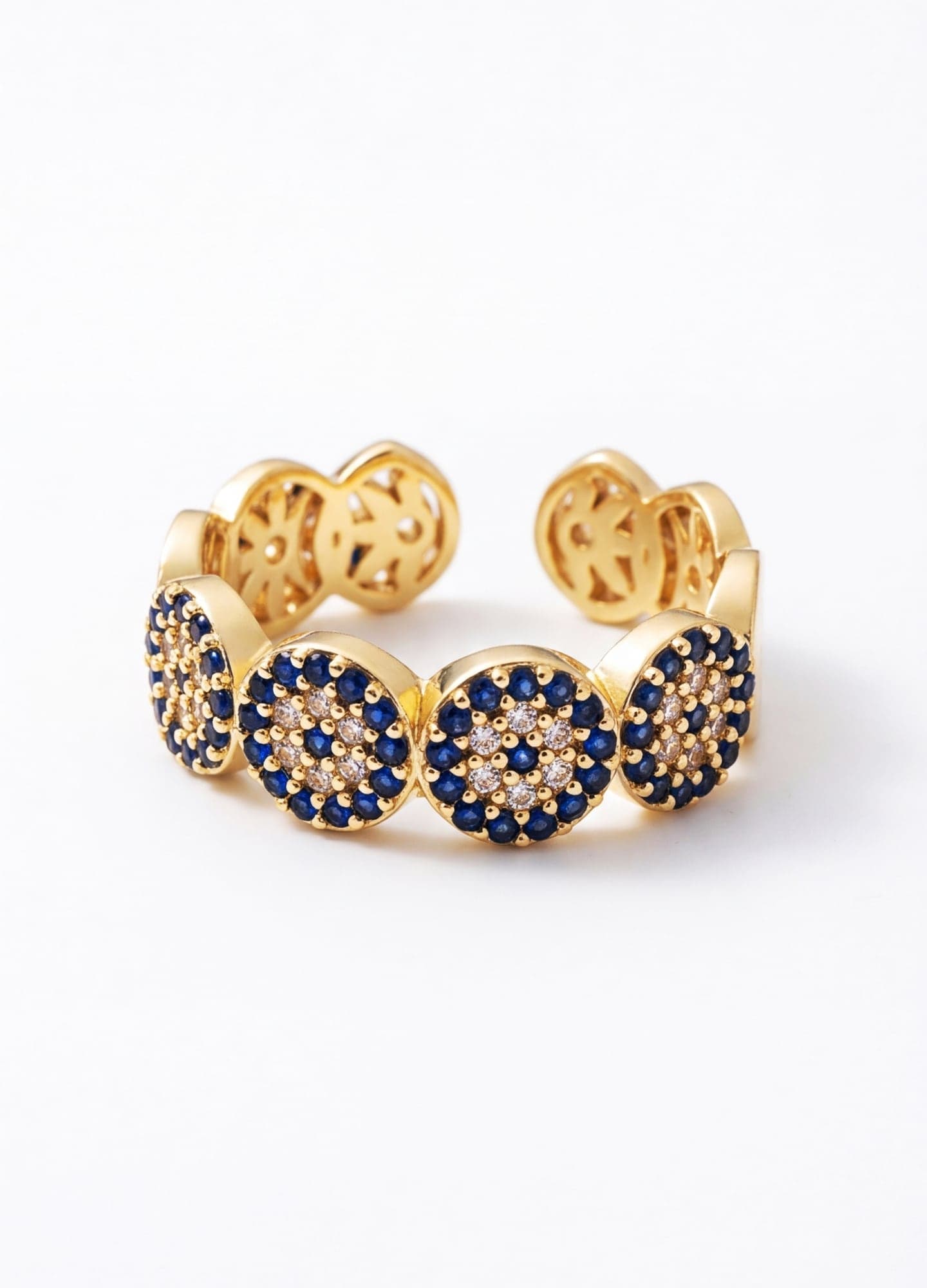 Gold Plated Zircon Stone Evil Eye Bead Detailed Ring on Brass